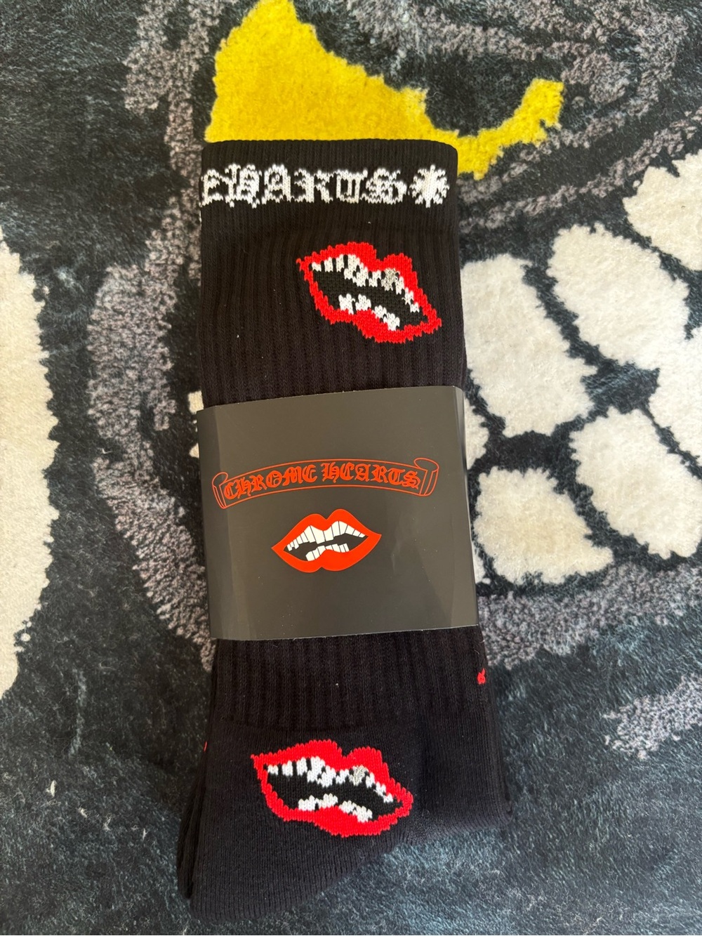 Chrome Hearts Black Socks with Red & White Lip Motif